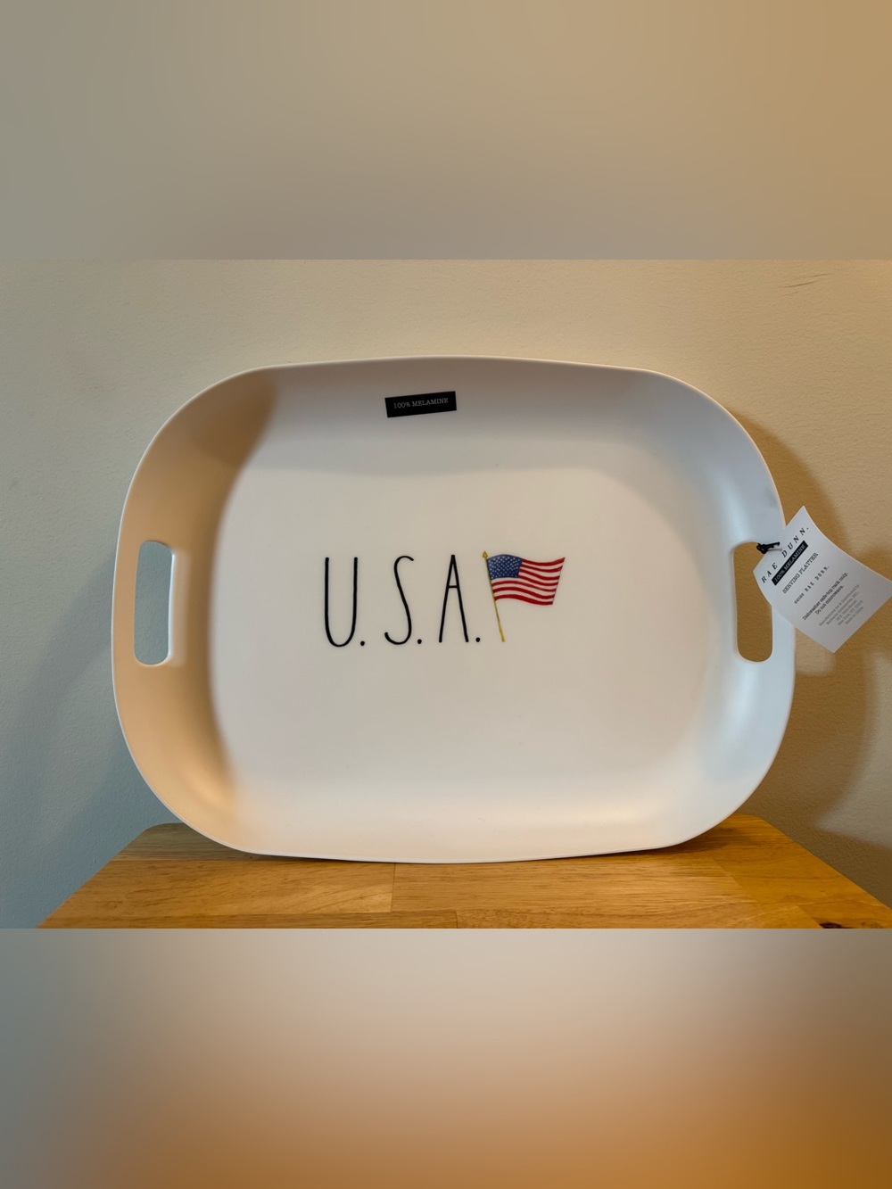 Rae Dunn White USA Melamine Serving Tray with Flag